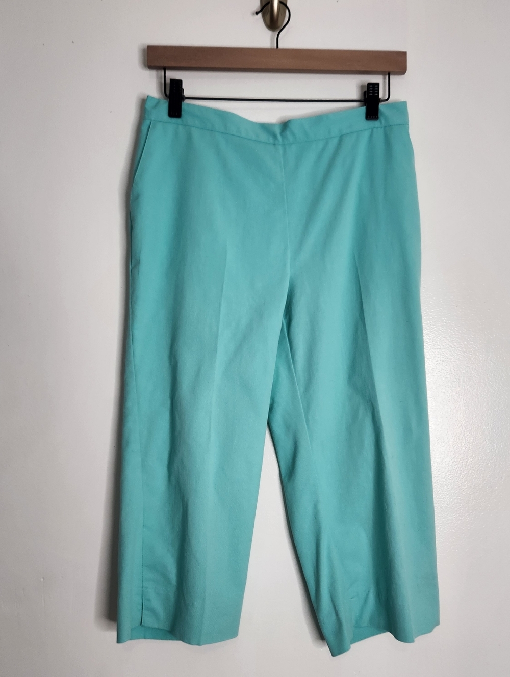 Alfred Dunner Size 8 Petite Aqua Blue Green Cropped Pants Elastic Back Pockets